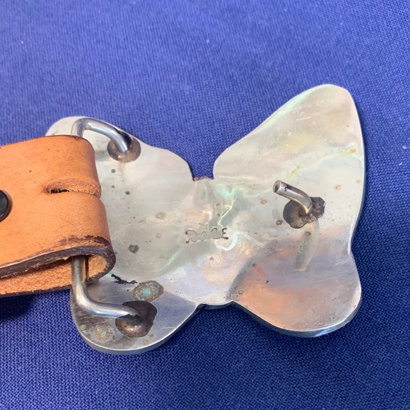 Butterfly Turquoise Coral Mother of Pearl Belt Buckle with Belt - Picture 3 of 12